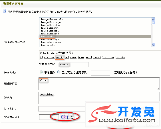 图-5  DedeCMS后台数据库内容替换界面