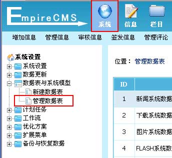 帝国CMS管理数据表如何设置 第16张