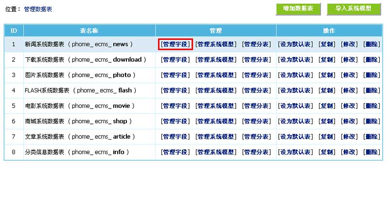 帝国CMS管理数据表如何设置 第7张